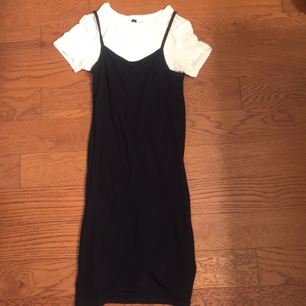 Black dress with white tee
